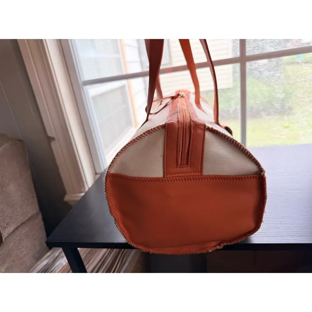 UGG Australia Orange Cream Coated Canvas Faux Leather Barrel Duffel Y2K Bag